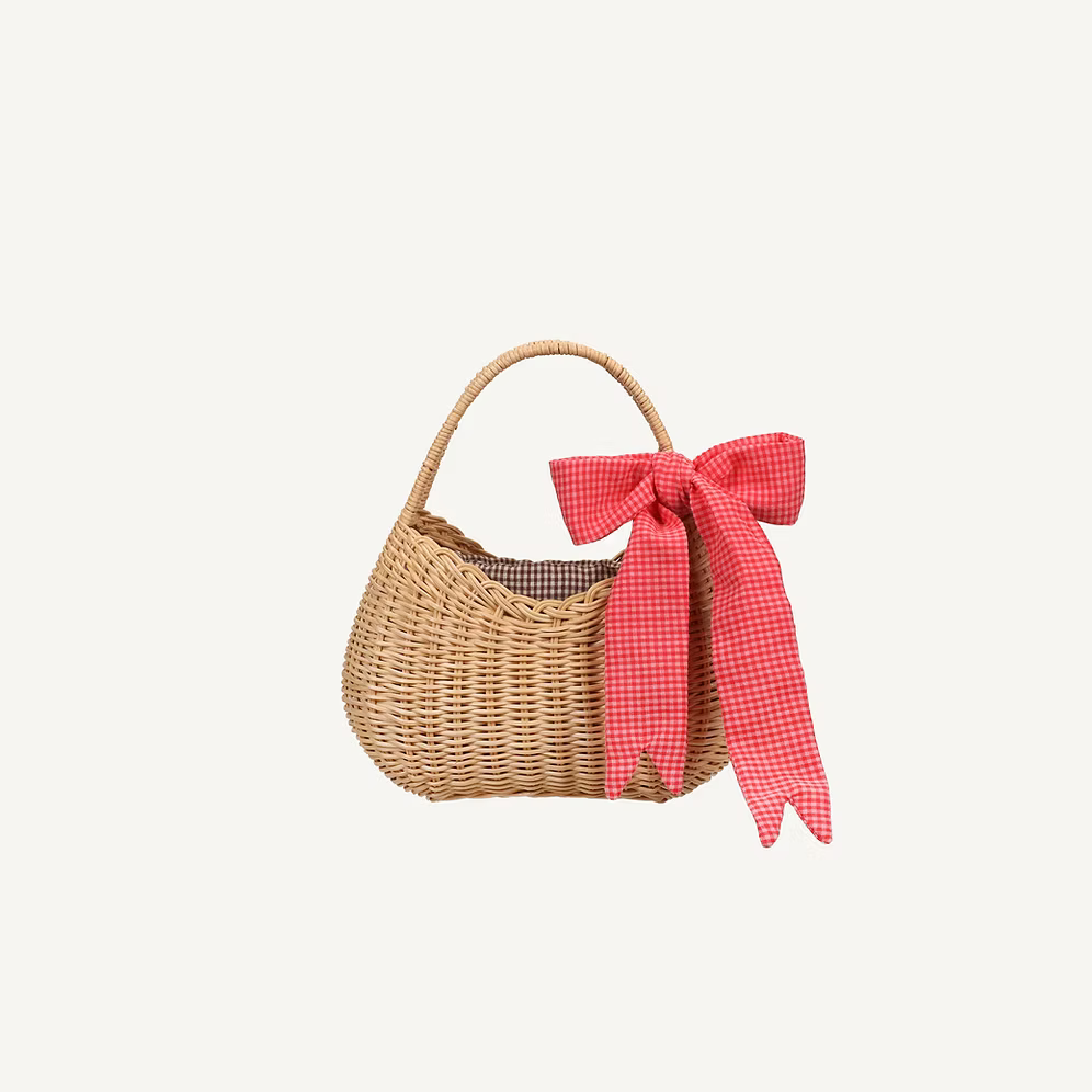 sticky lemon wicker basket with red bow