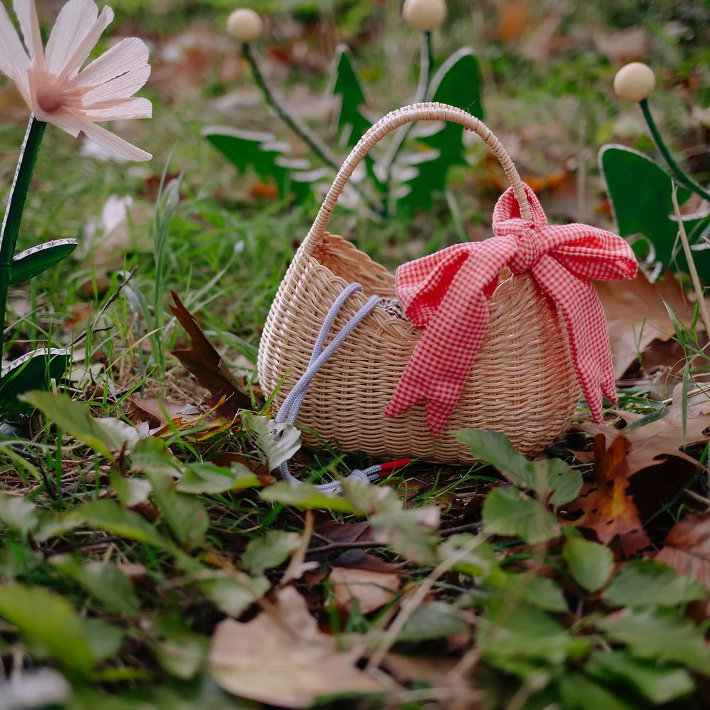 sticky lemon wicker basket with red bow