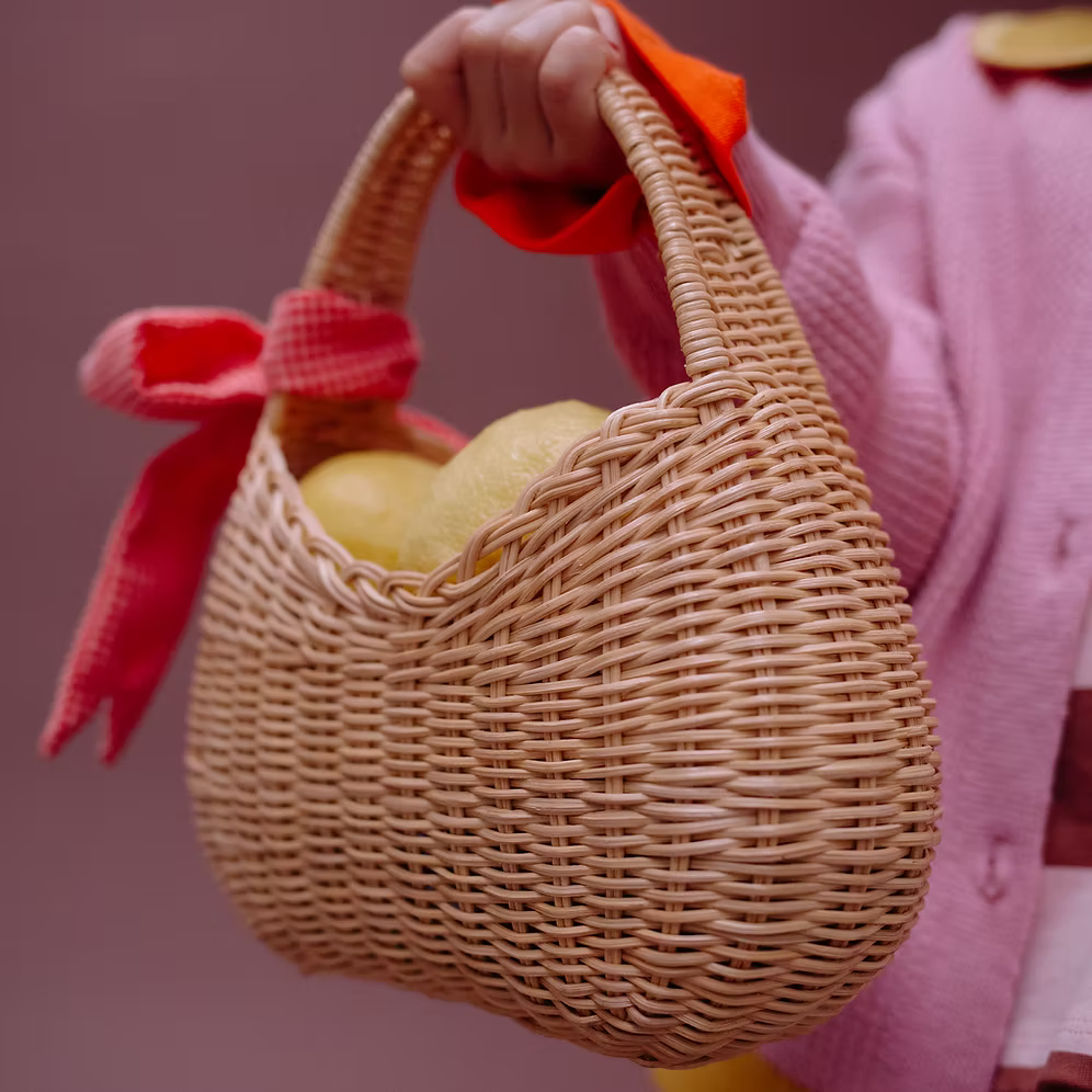 sticky lemon wicker basket with red bow