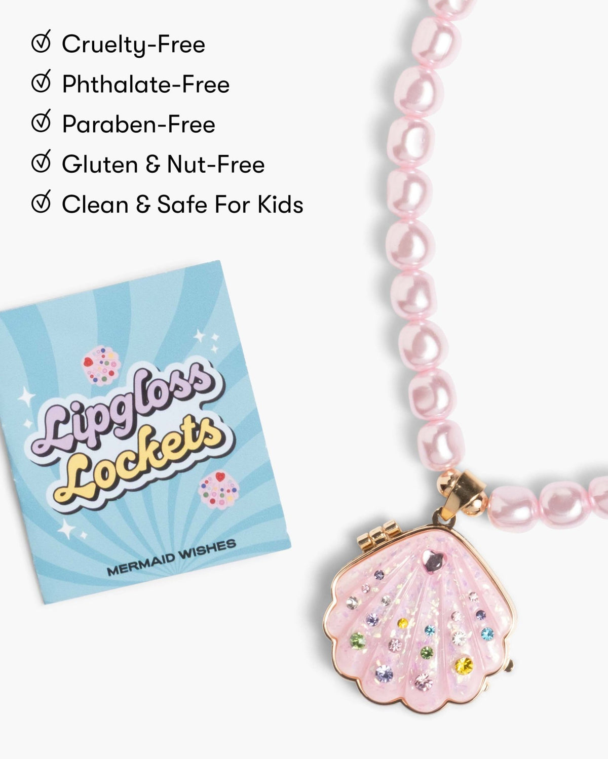 Super Smalls Sparkle Shell lip gloss locket necklace with mirror

