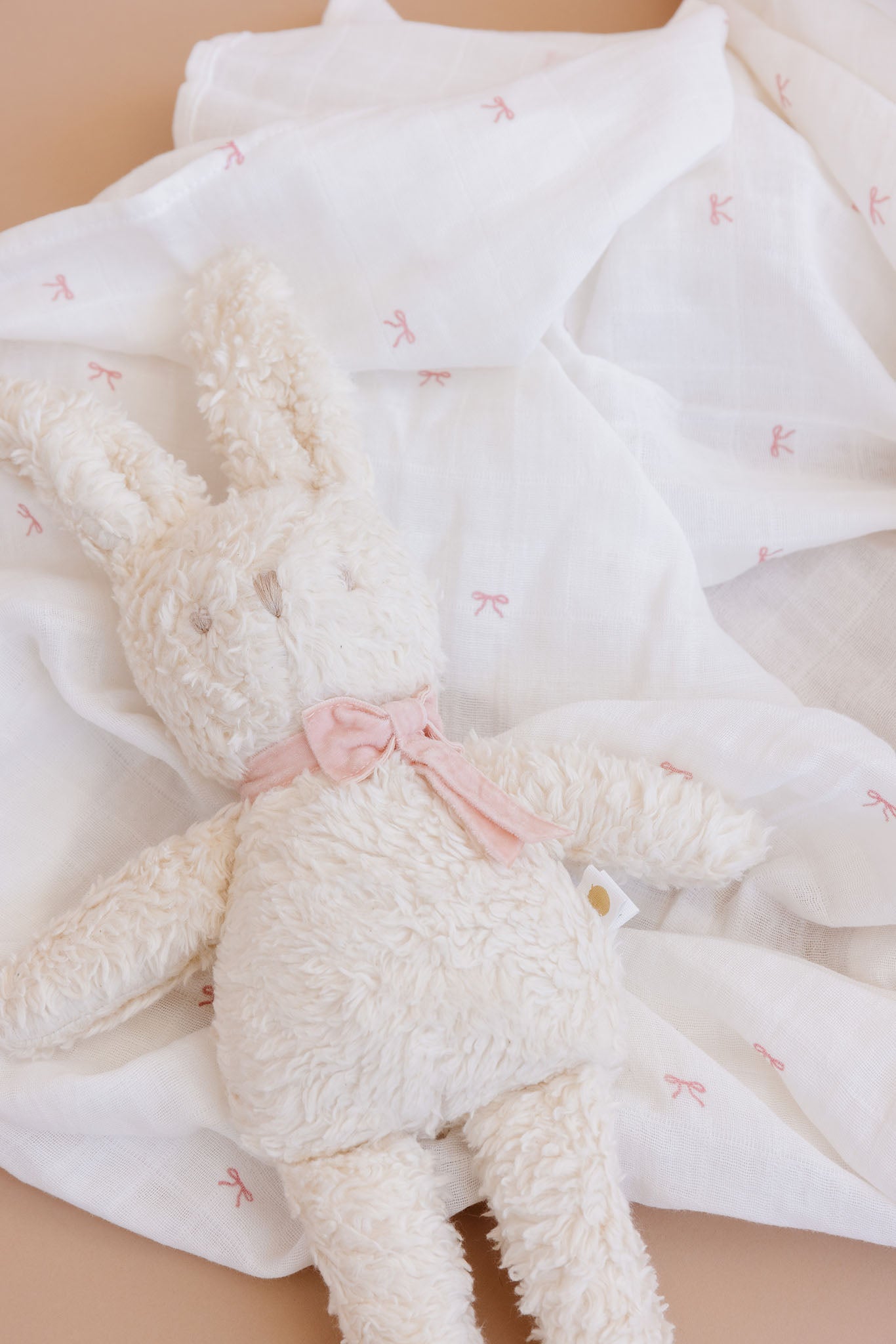 The Blueberry Hill pink bow Organic Muslin Baby Swaddle Blanket