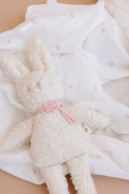 The Blueberry Hill pink bow Organic Muslin Baby Swaddle Blanket