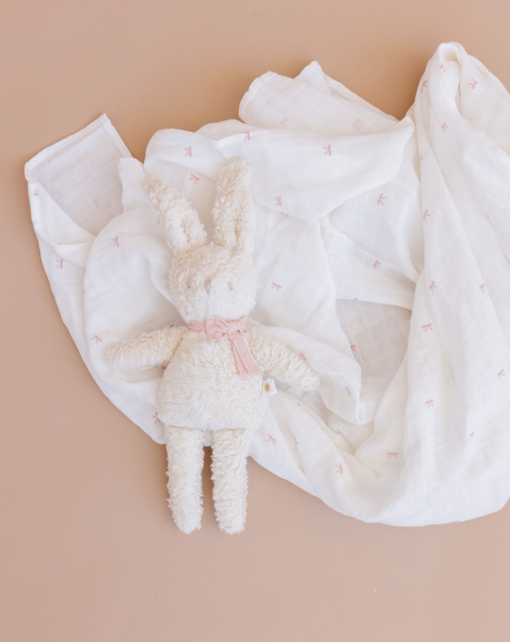 The Blueberry Hill pink bow Organic Muslin Baby Swaddle Blanket