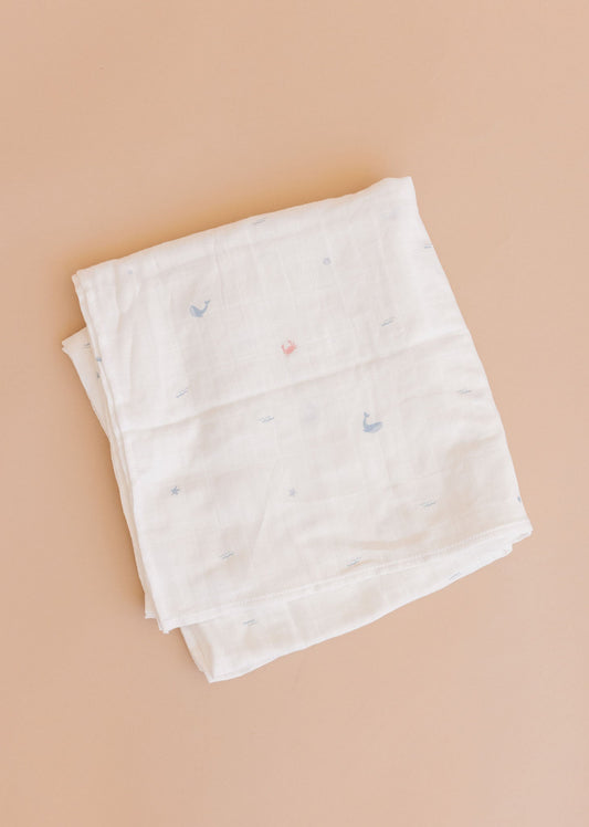 The Blueberry Hill pink bow Organic Muslin Baby Swaddle Blanket
