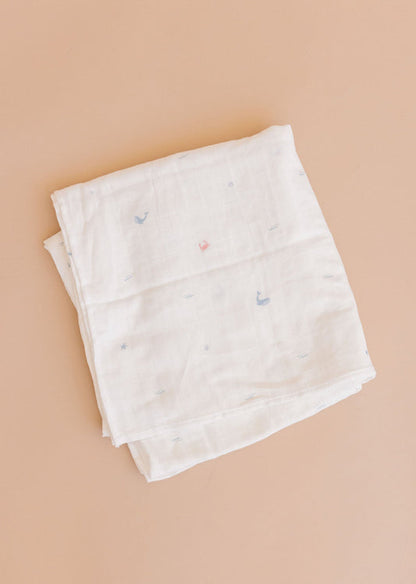 The Blueberry Hill pink bow Organic Muslin Baby Swaddle Blanket