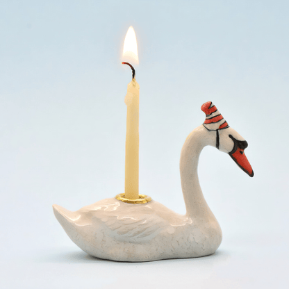 Camp Hollow Swan cake topper with birthday candle