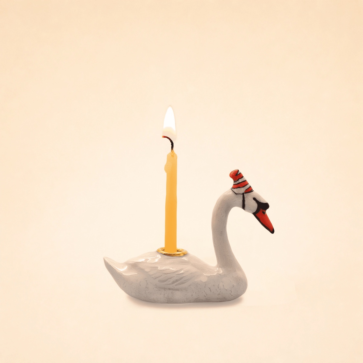 Camp Hollow Swan porcelain birthday candle holder cake topper
