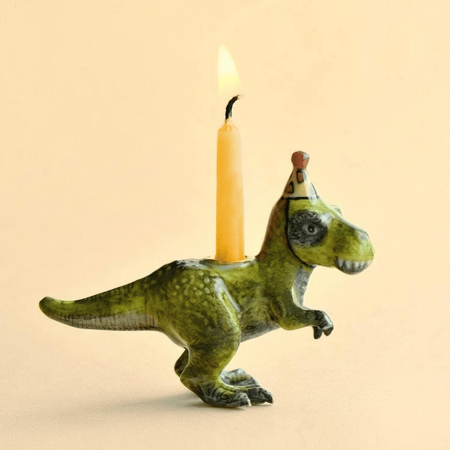 Camp Hollow T-Rex Birthday Candle Holder | Porcelain Cake Topper
