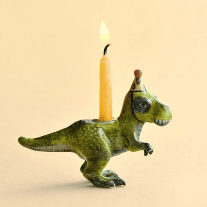 Camp Hollow T-Rex Birthday Candle Holder | Porcelain Cake Topper