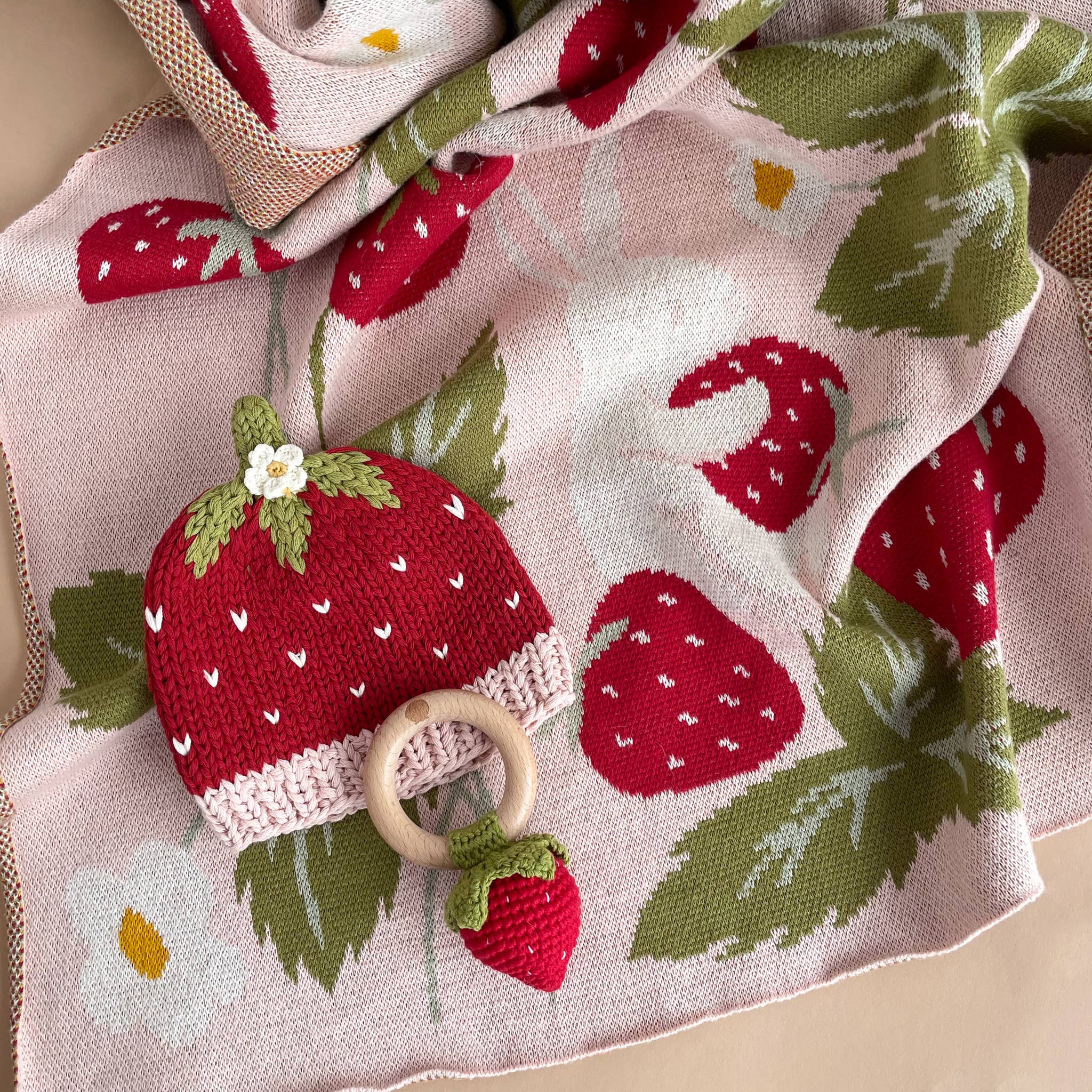 The Blueberry Hill - Blanket Strawberry Bunny Organic Baby Decor Spring Summer The Blueberry Hill