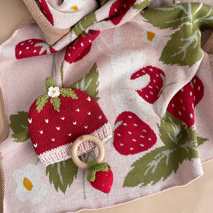 The Blueberry Hill - Blanket Strawberry Bunny Organic Baby Decor Spring Summer The Blueberry Hill