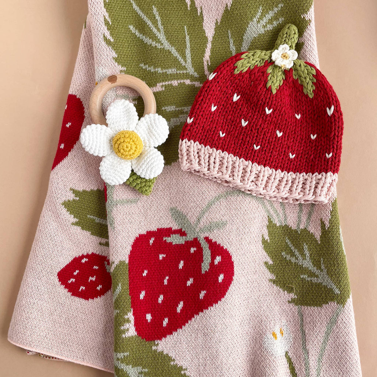 The Blueberry Hill - Cotton Strawberry Beanie Baby Girls Hat Clothing Spring Gift: 2 - 5y The Blueberry Hill