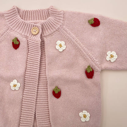 The Blueberry Hill Cotton Strawberry Flower Cardigan – Baby &amp; Toddler Knit Sweater The Blueberry Hill