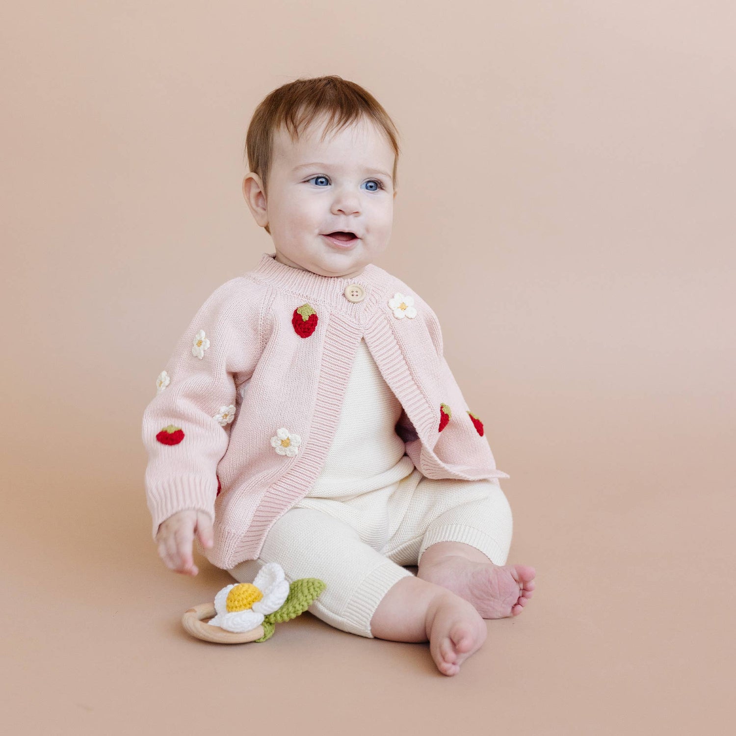 The Blueberry Hill Cotton Strawberry Flower Cardigan – Baby &amp; Toddler Knit Sweater The Blueberry Hill