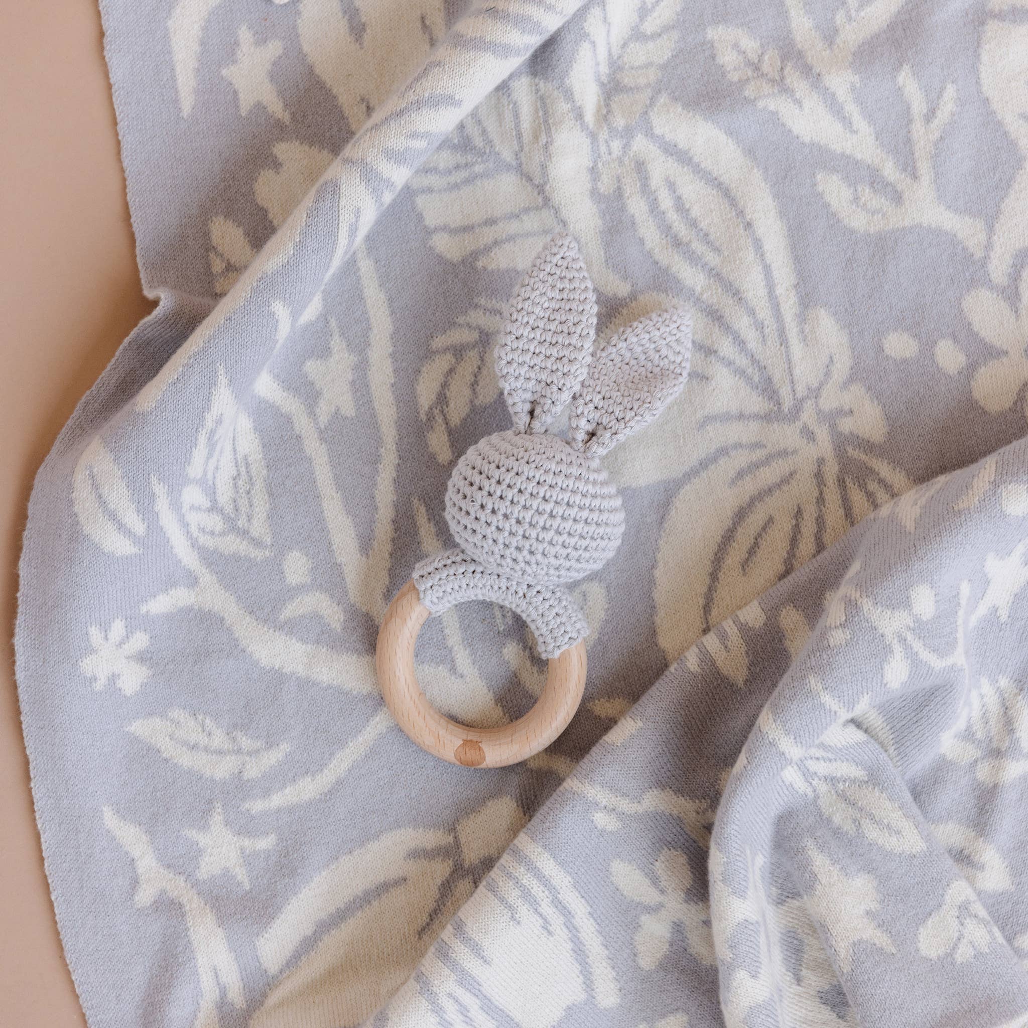 The Blueberry Hill Grey Bunny Crochet Baby Teether &amp; Rattle The Blueberry Hill