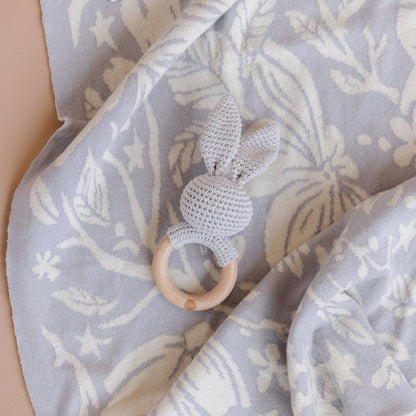 The Blueberry Hill Grey Bunny Crochet Baby Teether &amp; Rattle The Blueberry Hill
