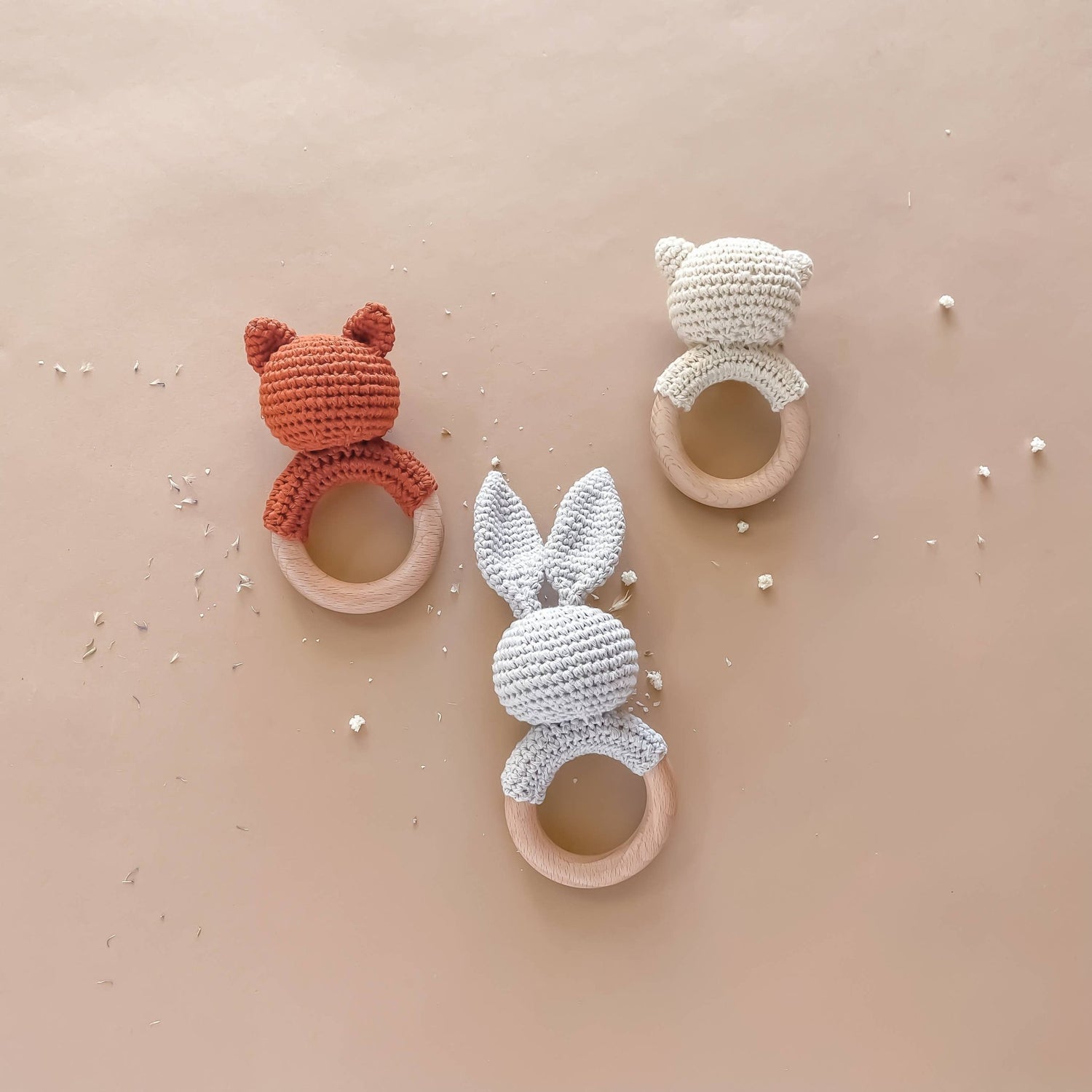 The Blueberry Hill Grey Bunny Crochet Baby Teether &amp; Rattle The Blueberry Hill