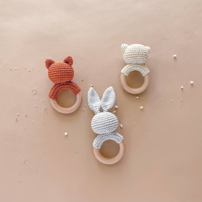 The Blueberry Hill Grey Bunny Crochet Baby Teether &amp; Rattle The Blueberry Hill