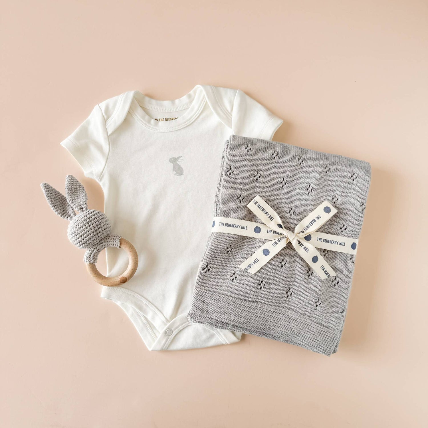 The Blueberry Hill Grey Bunny Crochet Baby Teether &amp; Rattle The Blueberry Hill