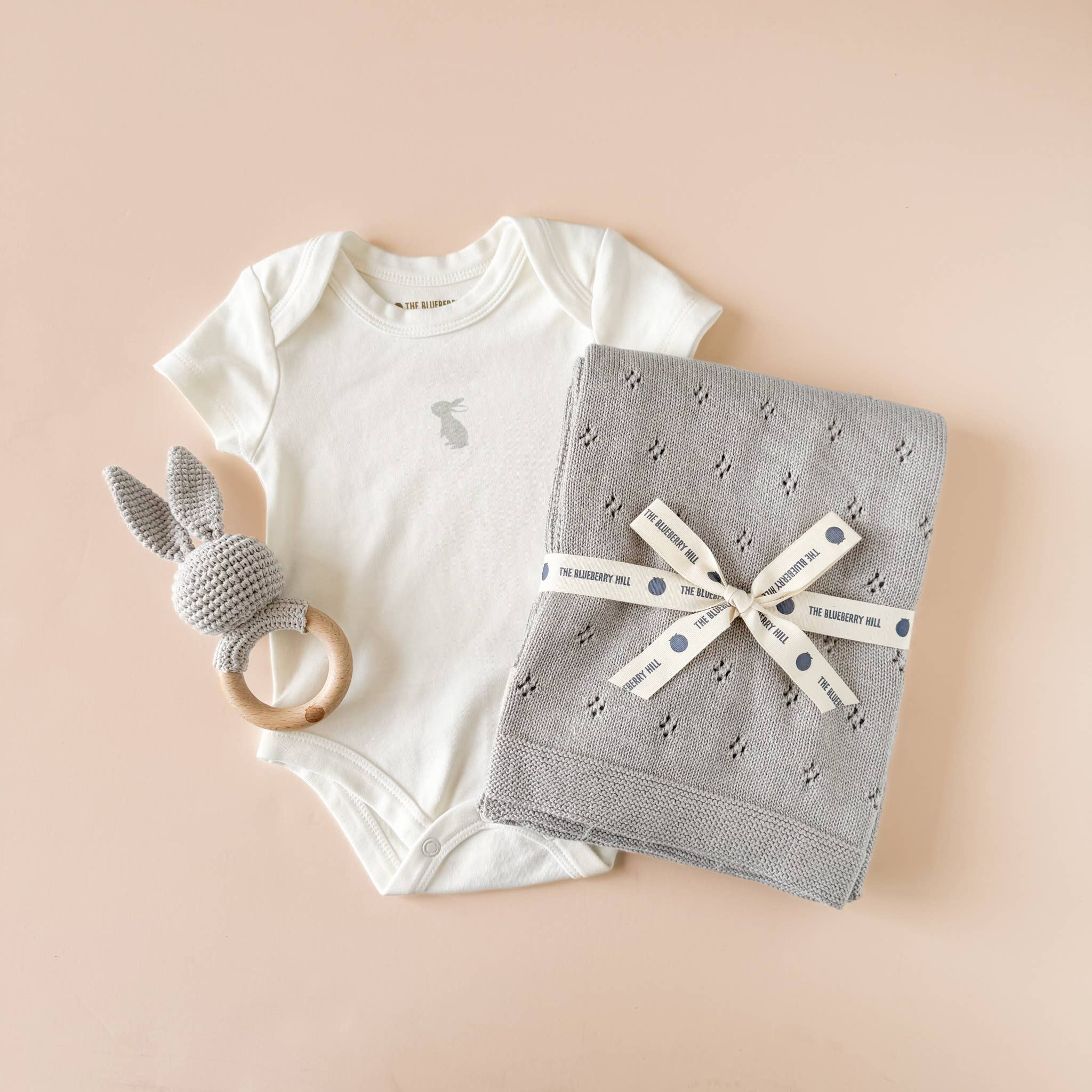 The Blueberry Hill Grey Bunny Crochet Baby Teether &amp; Rattle The Blueberry Hill