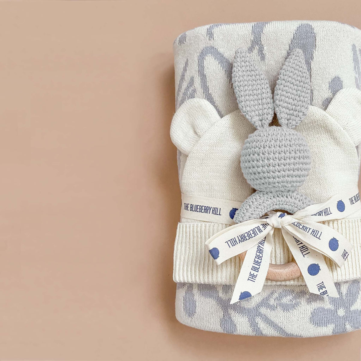 Blueberry Hill Grey Bunny Crochet Baby Teether &amp; Rattle