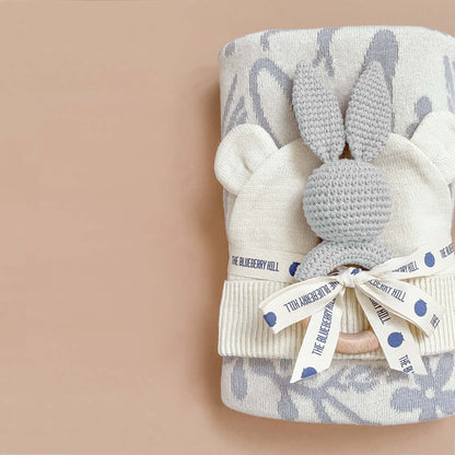 Blueberry Hill Grey Bunny Crochet Baby Teether &amp; Rattle