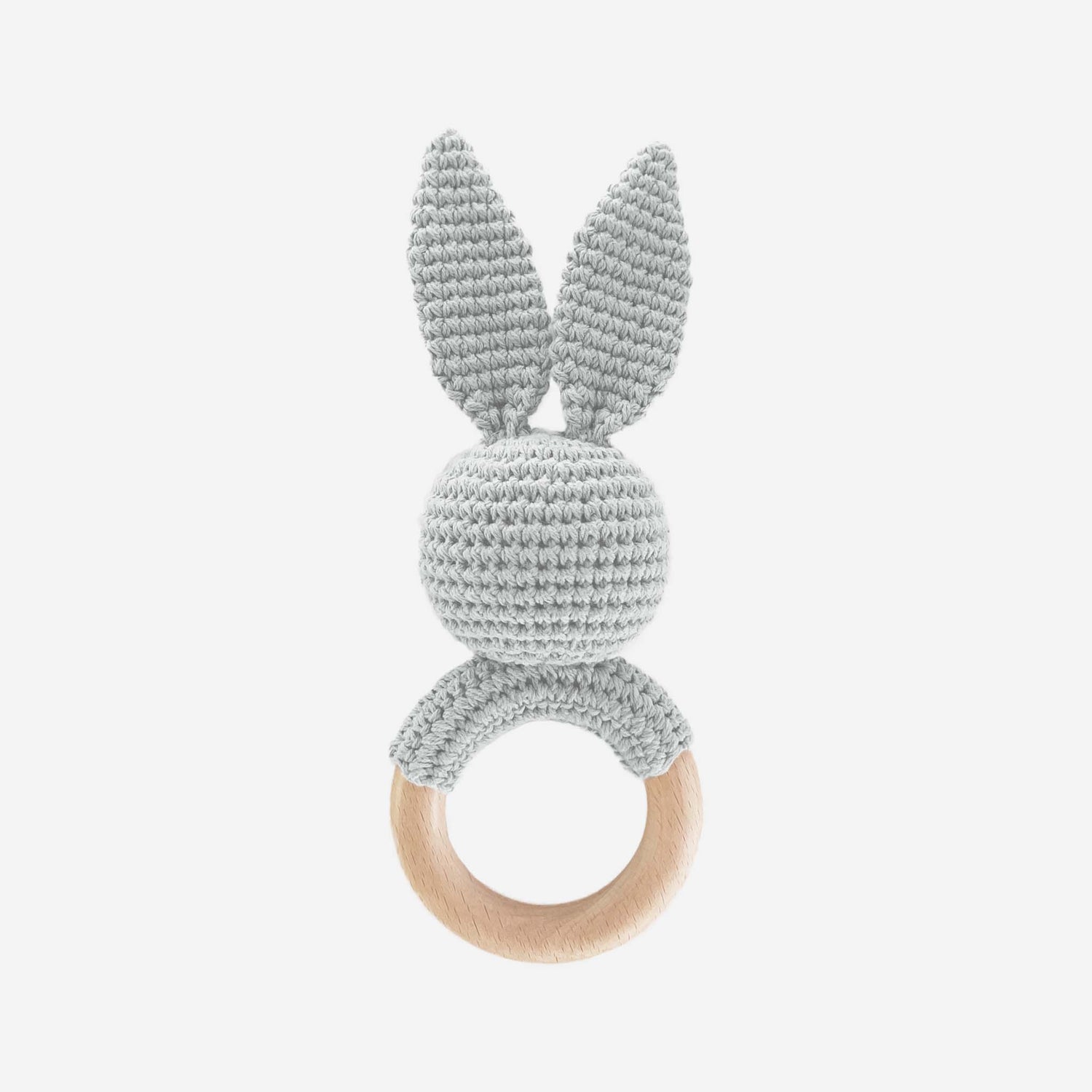 The Blueberry Hill Grey Bunny Crochet Rattle Teether