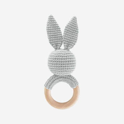 The Blueberry Hill Grey Bunny Crochet Rattle Teether