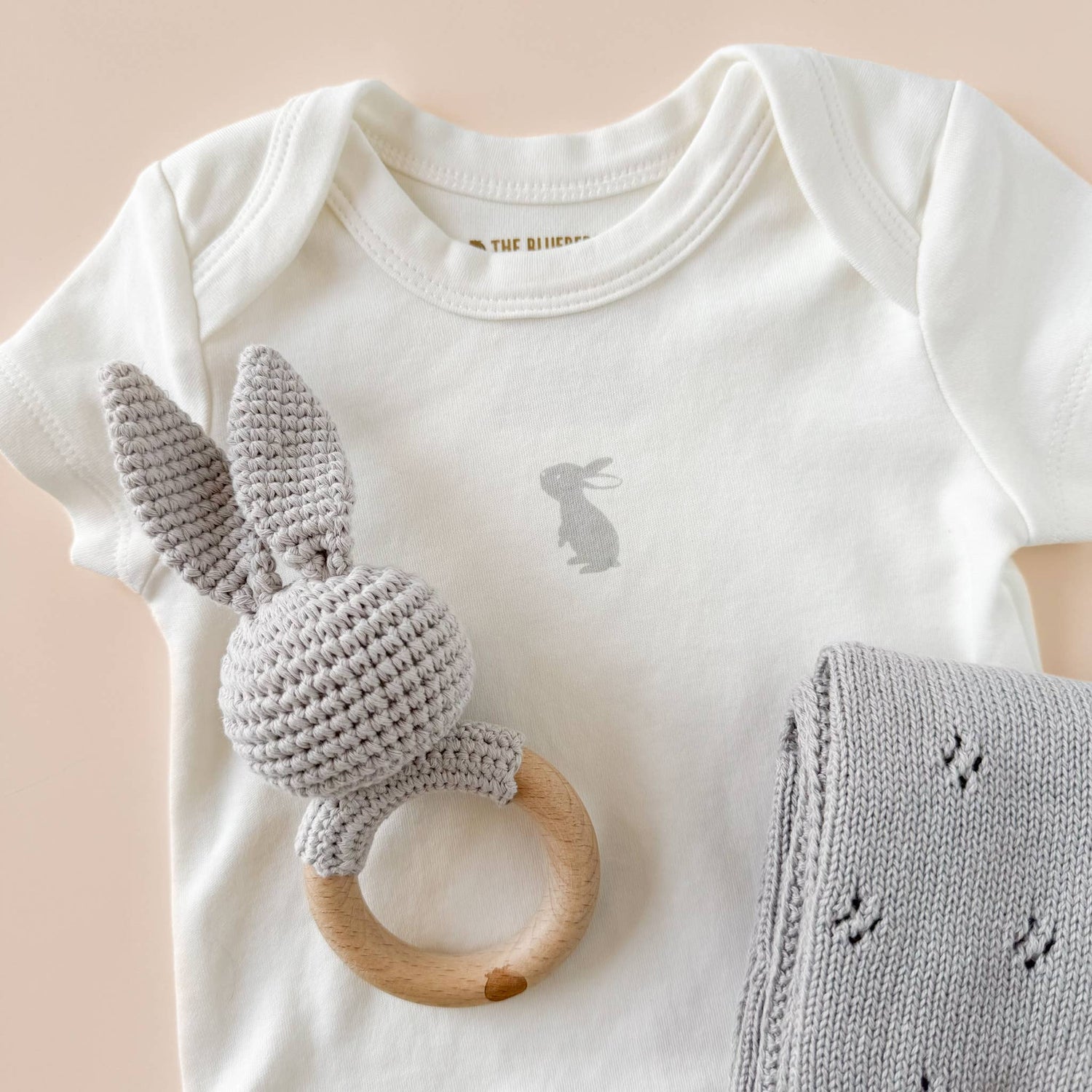 Blueberry Hill Grey Bunny Crochet Baby Teether &amp; Rattle 
