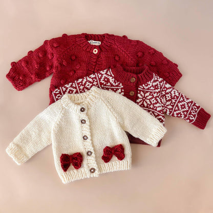 The Blueberry Hill - Popcorn Cardigan, Red | Baby Kids Sweater Holiday Christmas: Red / M; 2 - 4yrs The Blueberry Hill - enjoykidsus