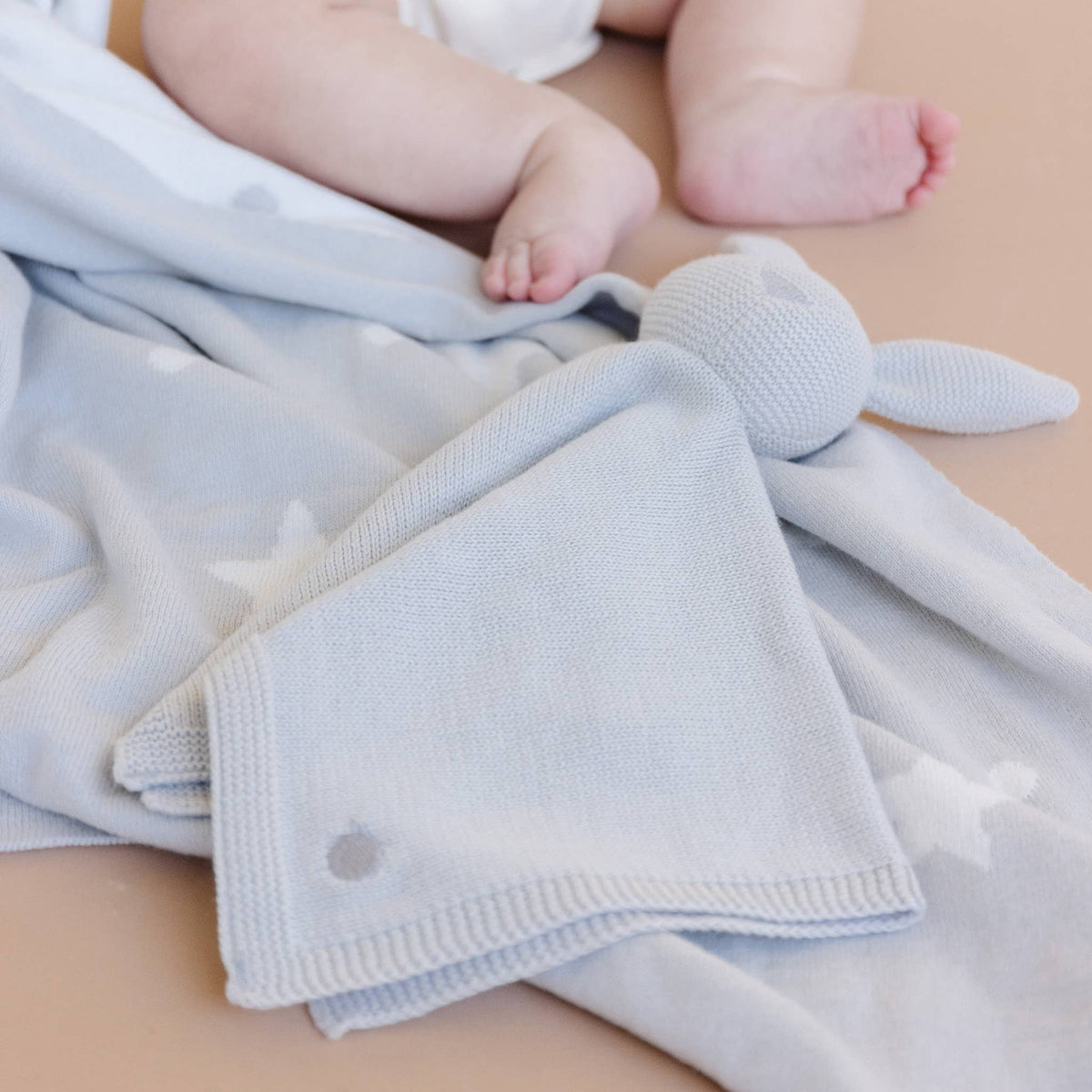 The Blueberry Hill - Set Star Moon Bunny Blanket Lovey Gift Baby Shower Organic: Blanket + Cream Lovey The Blueberry Hill
