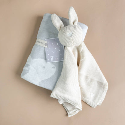 The Blueberry Hill - Set Star Moon Bunny Blanket Lovey Gift Baby Shower Organic: Blanket + Cream Lovey The Blueberry Hill