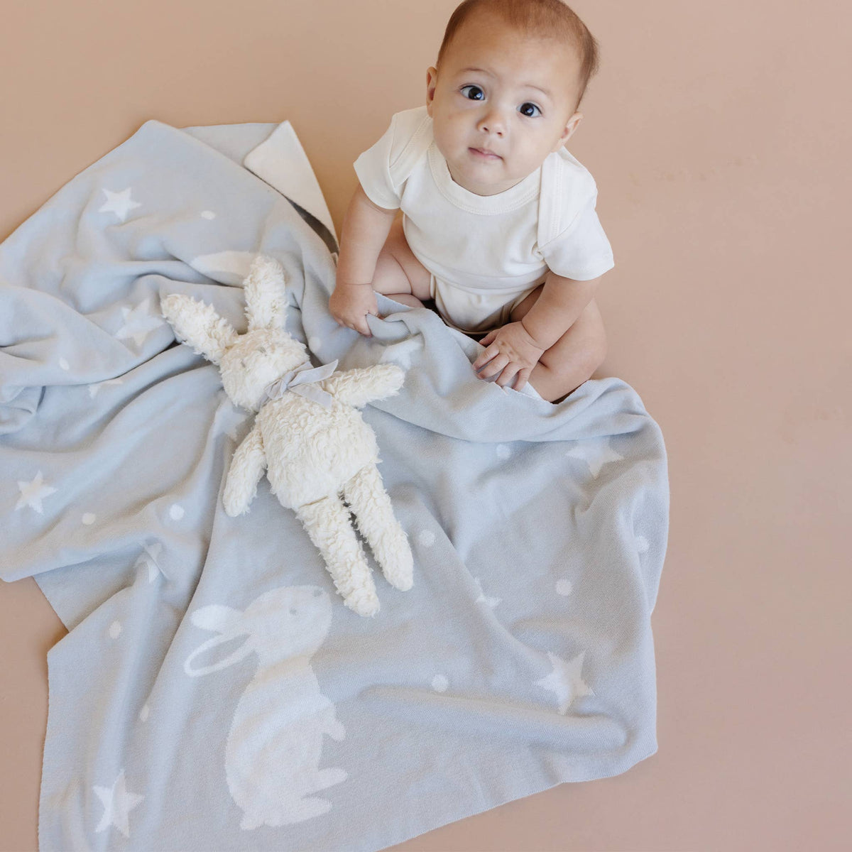 The Blueberry Hill - Set Star Moon Bunny Blanket Lovey Gift Baby Shower Organic: Blanket + Cream Lovey The Blueberry Hill