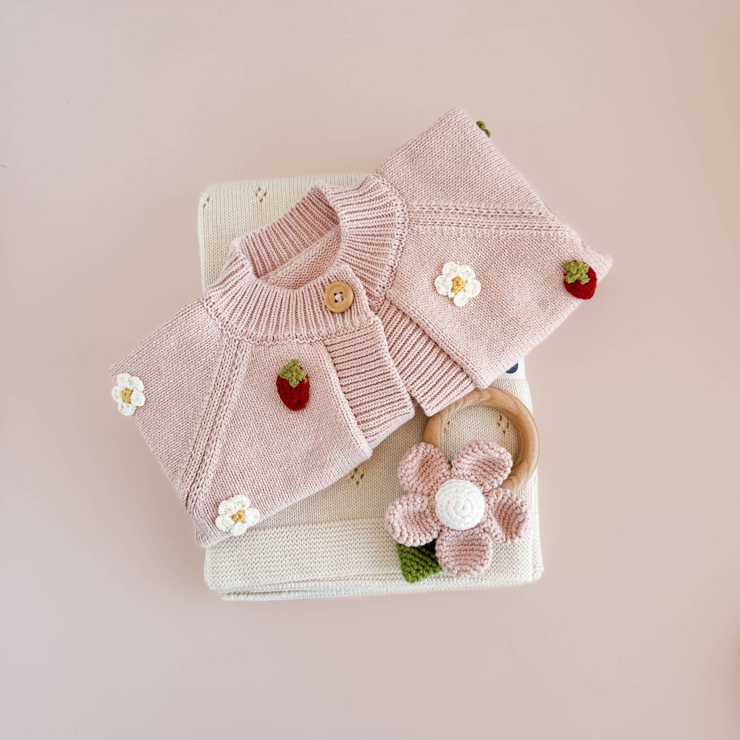 The Blueberry Hill Cotton Strawberry Flower Cardigan – Baby &amp; Toddler Knit Sweater The Blueberry Hill