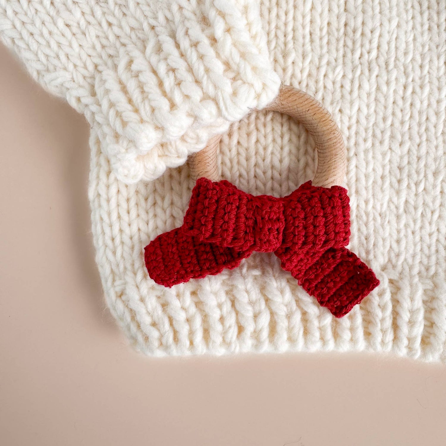 The Blueberry Hill - Teether Bow Red Cotton Crochet Fall Christmas Gift Holiday The Blueberry Hill