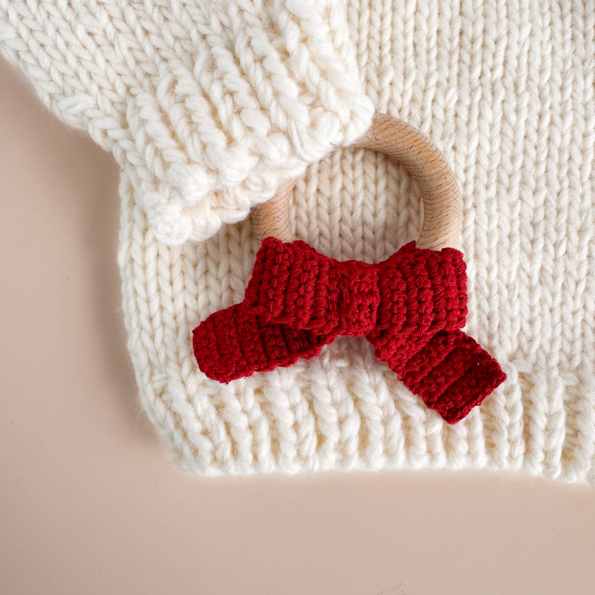 The Blueberry Hill - Teether Bow Red Cotton Crochet Fall Christmas Gift Holiday The Blueberry Hill