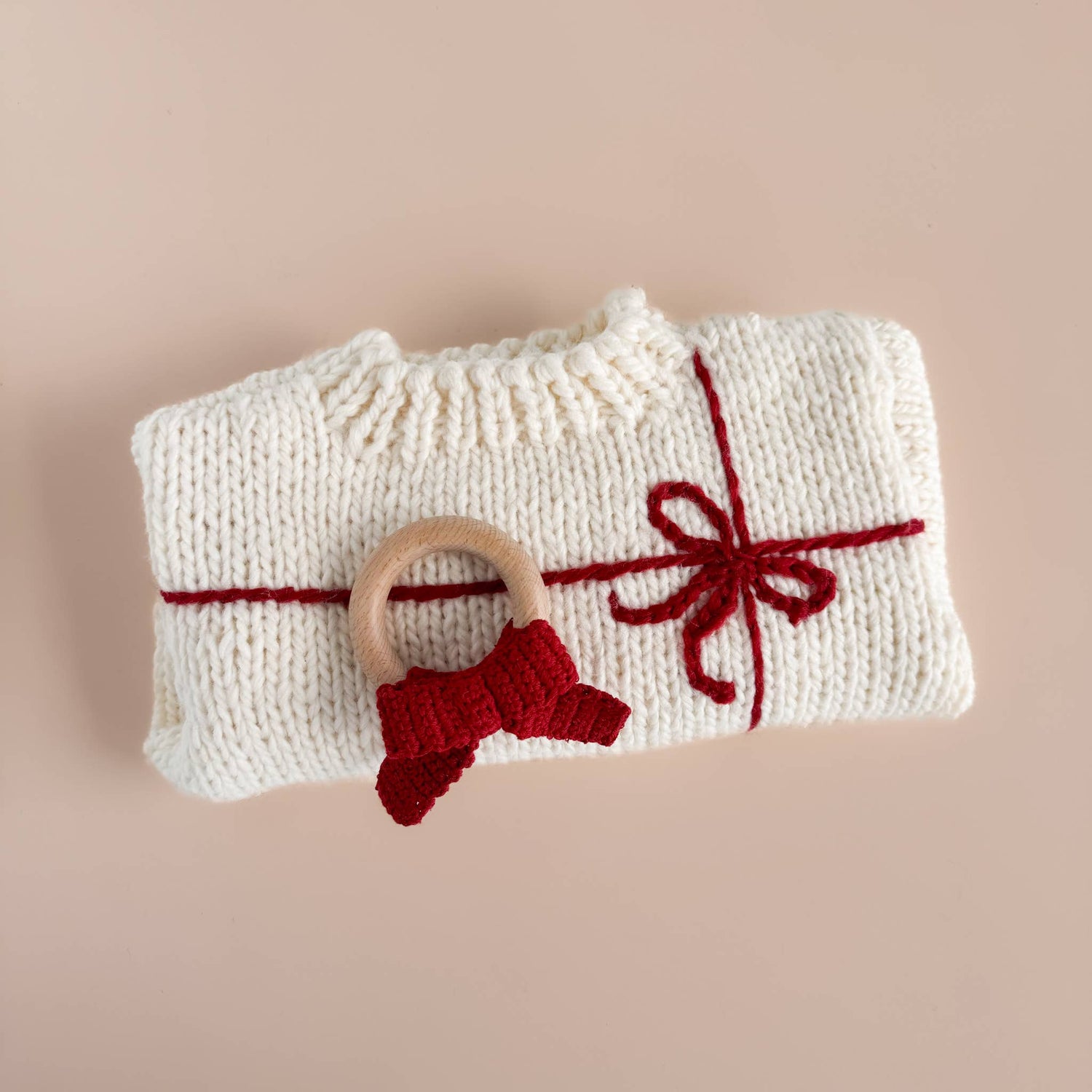 The Blueberry Hill - Teether Bow Red Cotton Crochet Fall Christmas Gift Holiday The Blueberry Hill