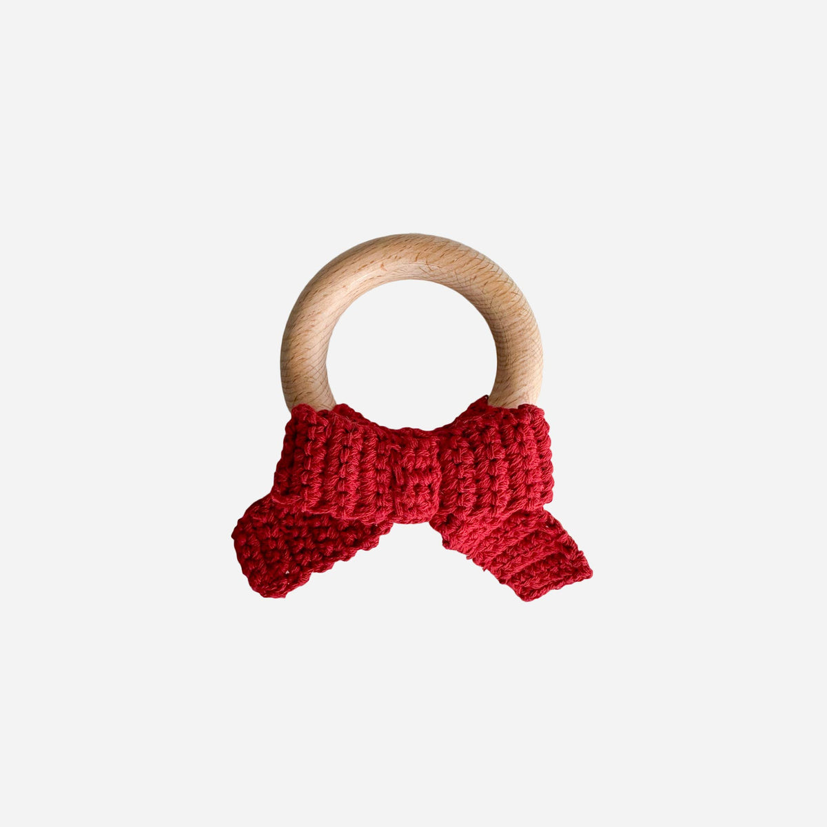 The Blueberry Hill - Teether Bow Red Cotton Crochet Fall Christmas Gift Holiday The Blueberry Hill