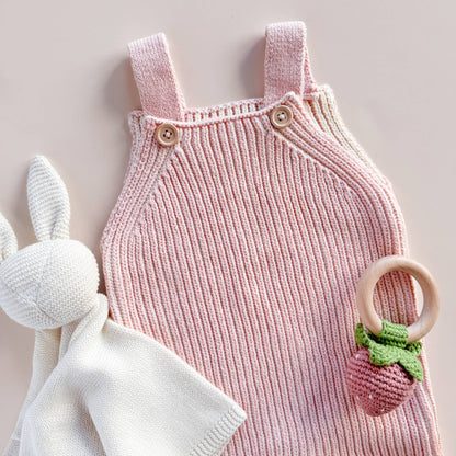 The Blueberry Hill - Teether Strawberry Pink Crochet Rattle Baby Toy Spring The Blueberry Hill
