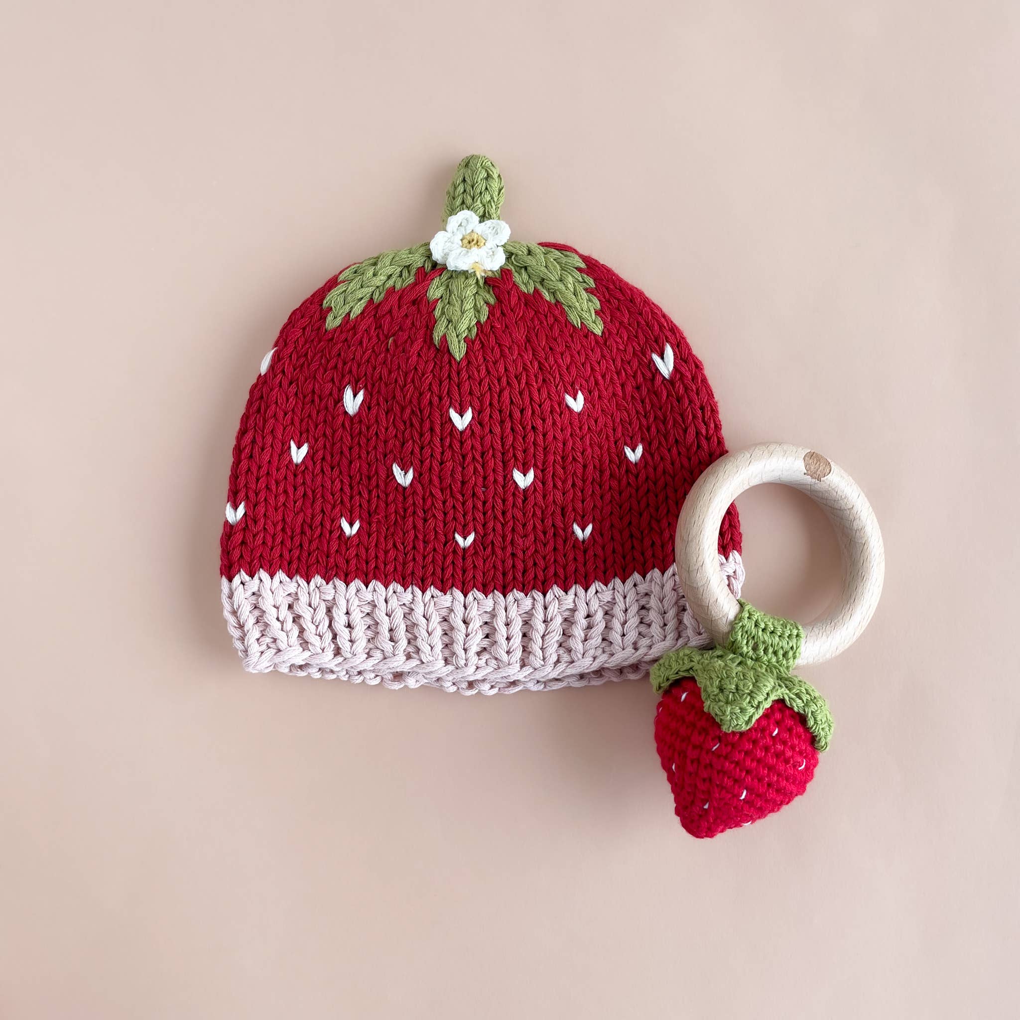 The Blueberry Hill - Teether Strawberry Red Cotton Crochet Rattle Baby Toy : In Stock The Blueberry Hill