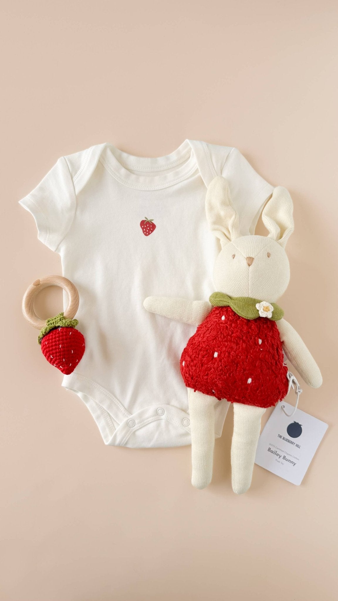 The Blueberry Hill - Teether Strawberry Red Cotton Crochet Rattle Baby Toy : In Stock The Blueberry Hill