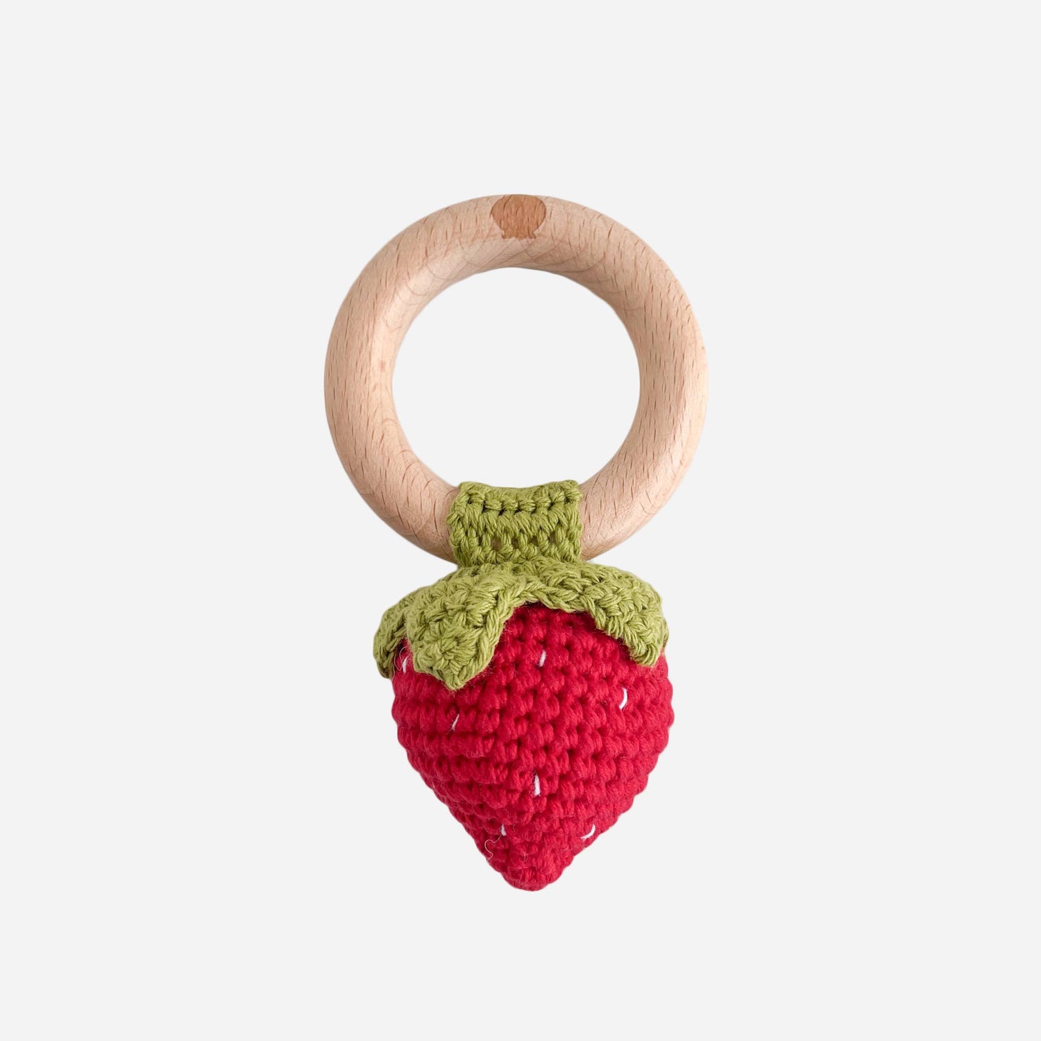 The Blueberry Hill - Teether Strawberry Red Cotton Crochet Rattle Baby Toy : In Stock The Blueberry Hill