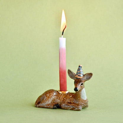 Camp Hollow Deer Birthday Candle Holder | Porcelain Cake Topper