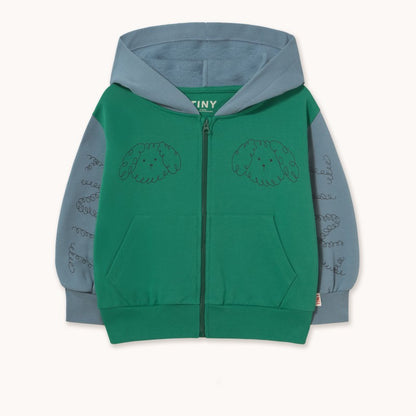 Tinycottons Curly Dog Color Block Hoodie in Dark Emerald