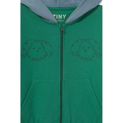 Tinycottons Curly Dog Color Block Hoodie in Dark Emerald