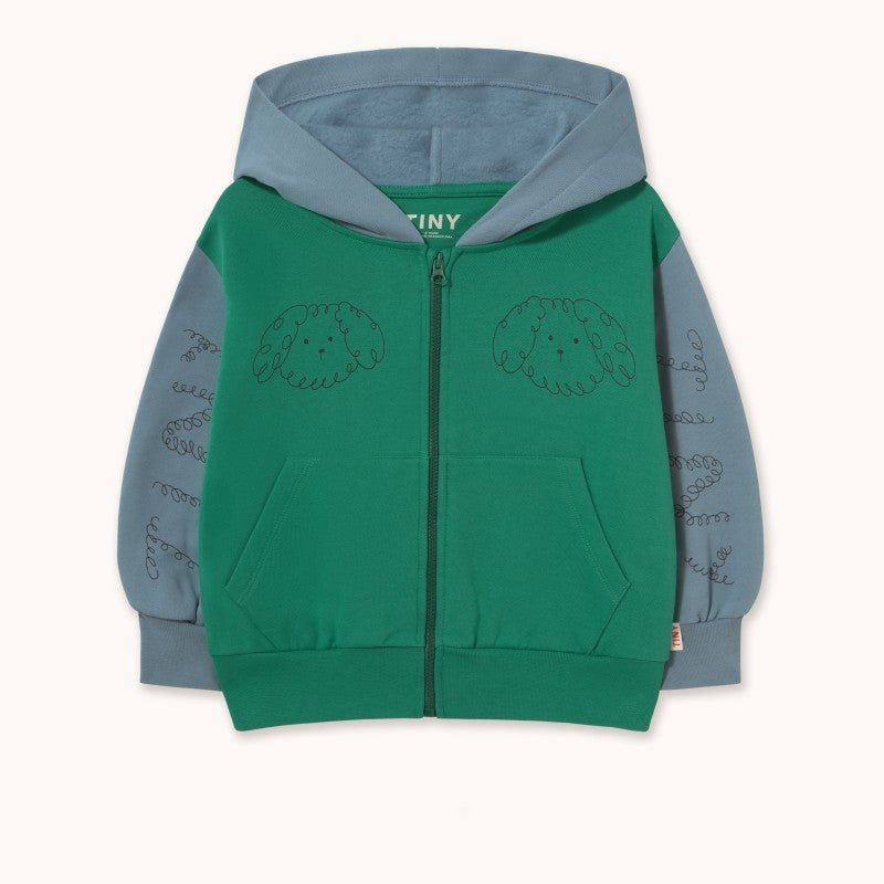 Tinycottons Curly Dog Color Block Hoodie in Dark Emerald