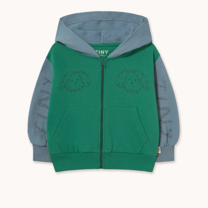 Tinycottons Curly Dog Color Block Hoodie in Dark Emerald