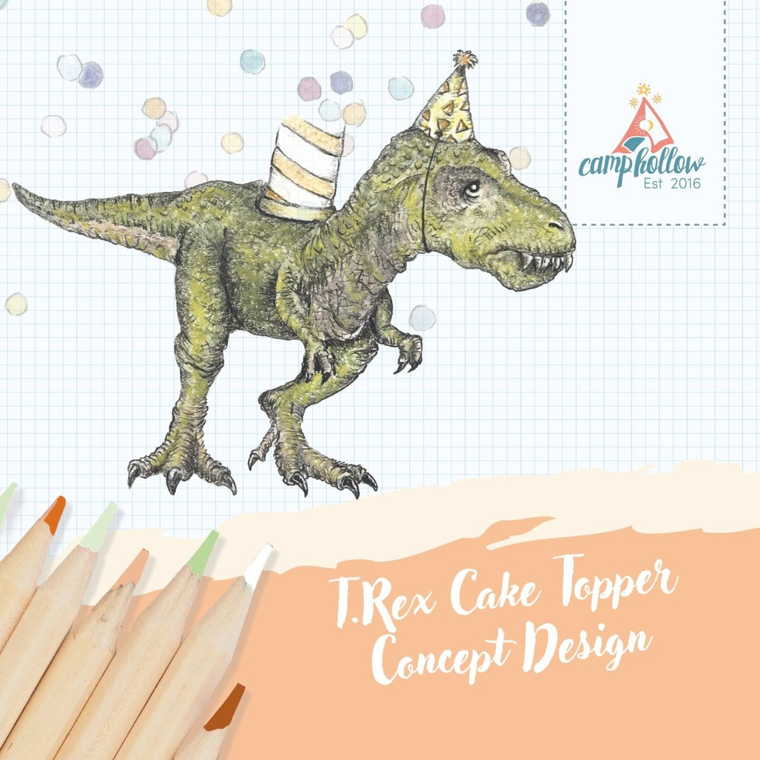 Camp Hollow T-Rex Birthday Candle Holder | Porcelain Cake Topper
