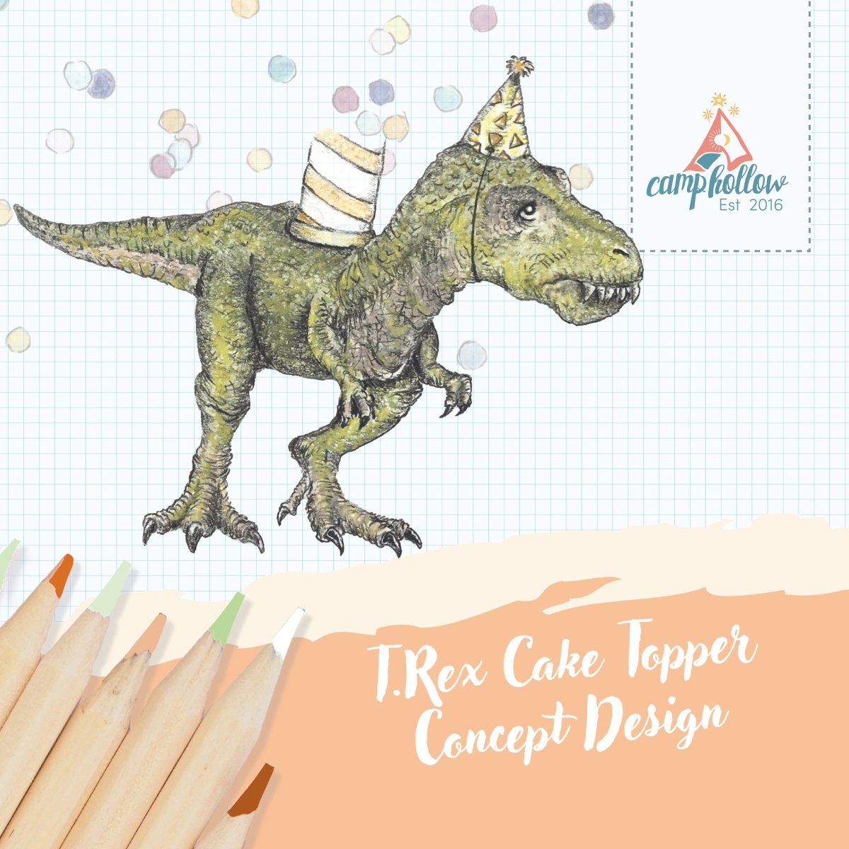 Camp Hollow T-Rex Birthday Candle Holder | Porcelain Cake Topper