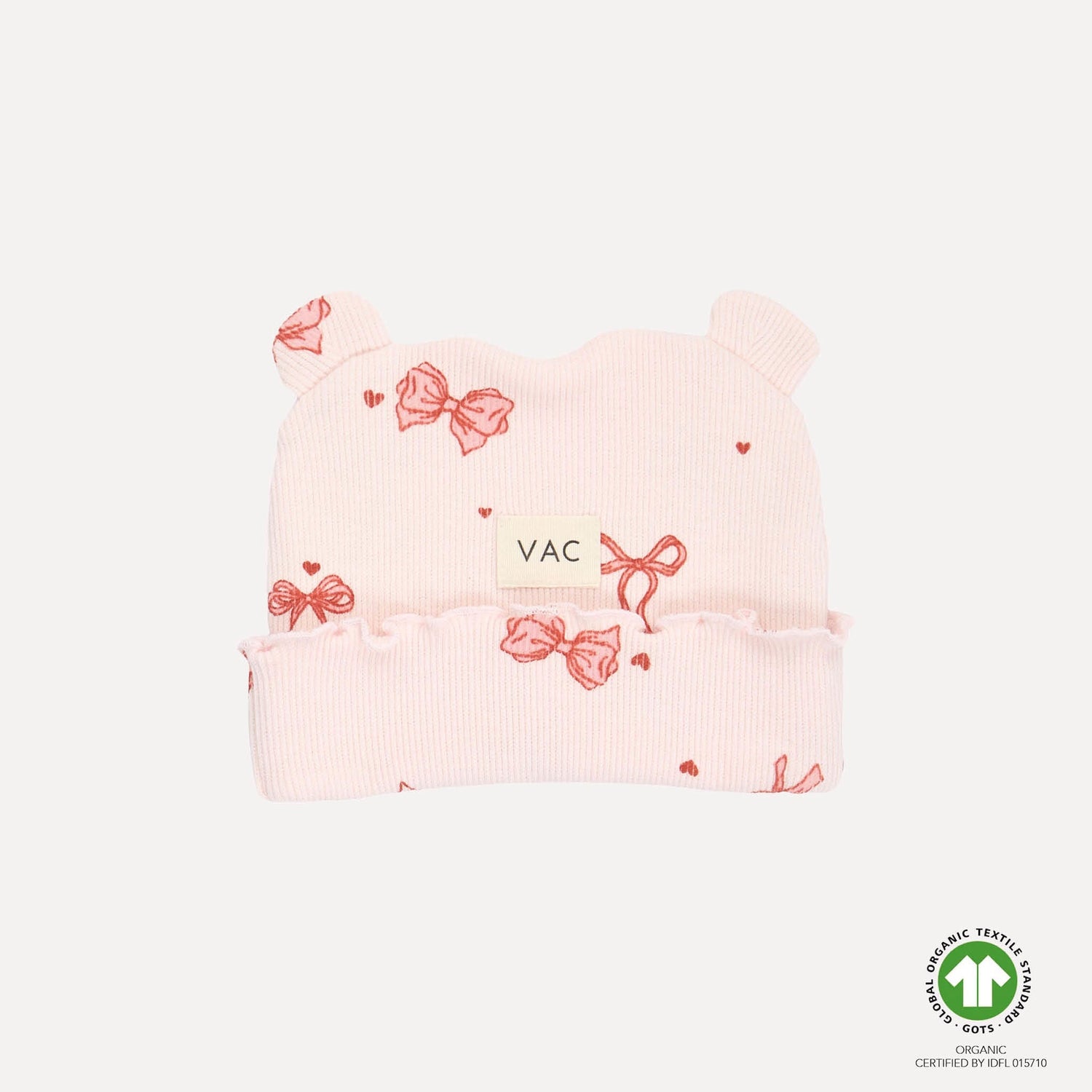 VACVAC Belle Rib Beanie with Ears – Pink | Organic Baby Hat VACVAC